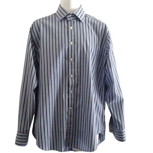 Tailorbyrd Shirt Men's Large Blue Striped Flip Cuffs Business Casual Date Night - Picture 1 of 5